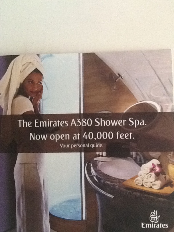 front page of Emirates A380 shower booklet