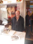 frugal first class travel butcher outside a butchers shop in Istanbul