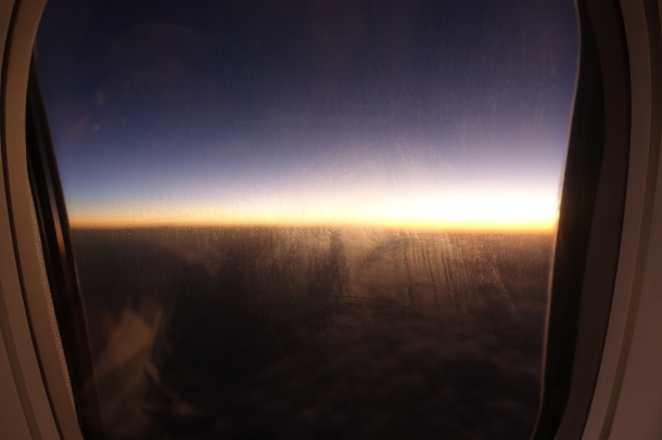 sunrise on the descent into Perth on Virgin Australia flight